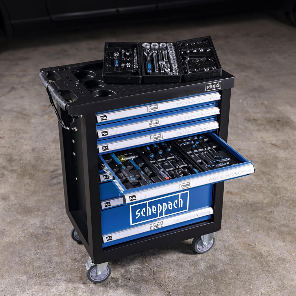 Scheppach Servante d'atelier Toute équipée TW1100-70 Outils - 4 roulettes - verrouillable et Mobile - 7 tiroirs