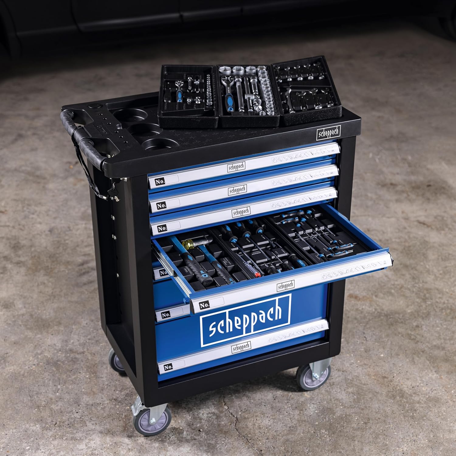 Scheppach Servante d'atelier Toute équipée TW1100-70 Outils - 4 roulettes - verrouillable et Mobile - 7 tiroirs