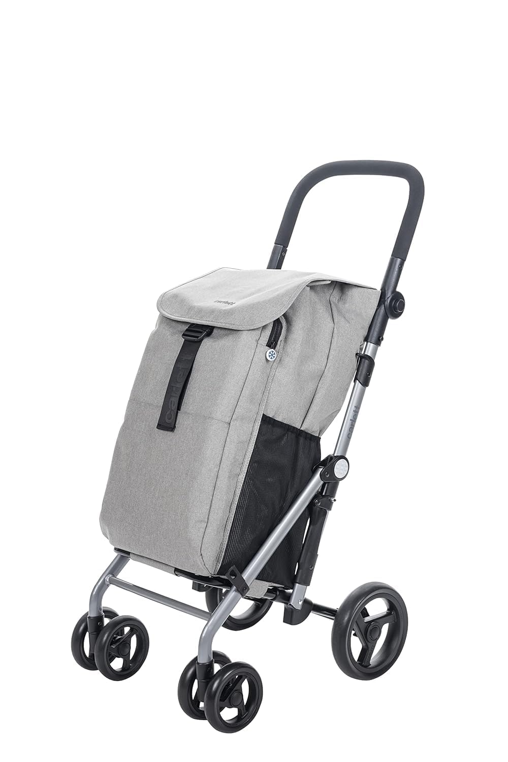 Carlett Chariot de Courses 4 Roues Pliable, Sac Amovible Grande Capacité 53L / 15kg et Sac Isotherme 10L, Poignée Réglable, Frein de Sécurité, Convertible en 2 Roues, Classic Duo, Blanc