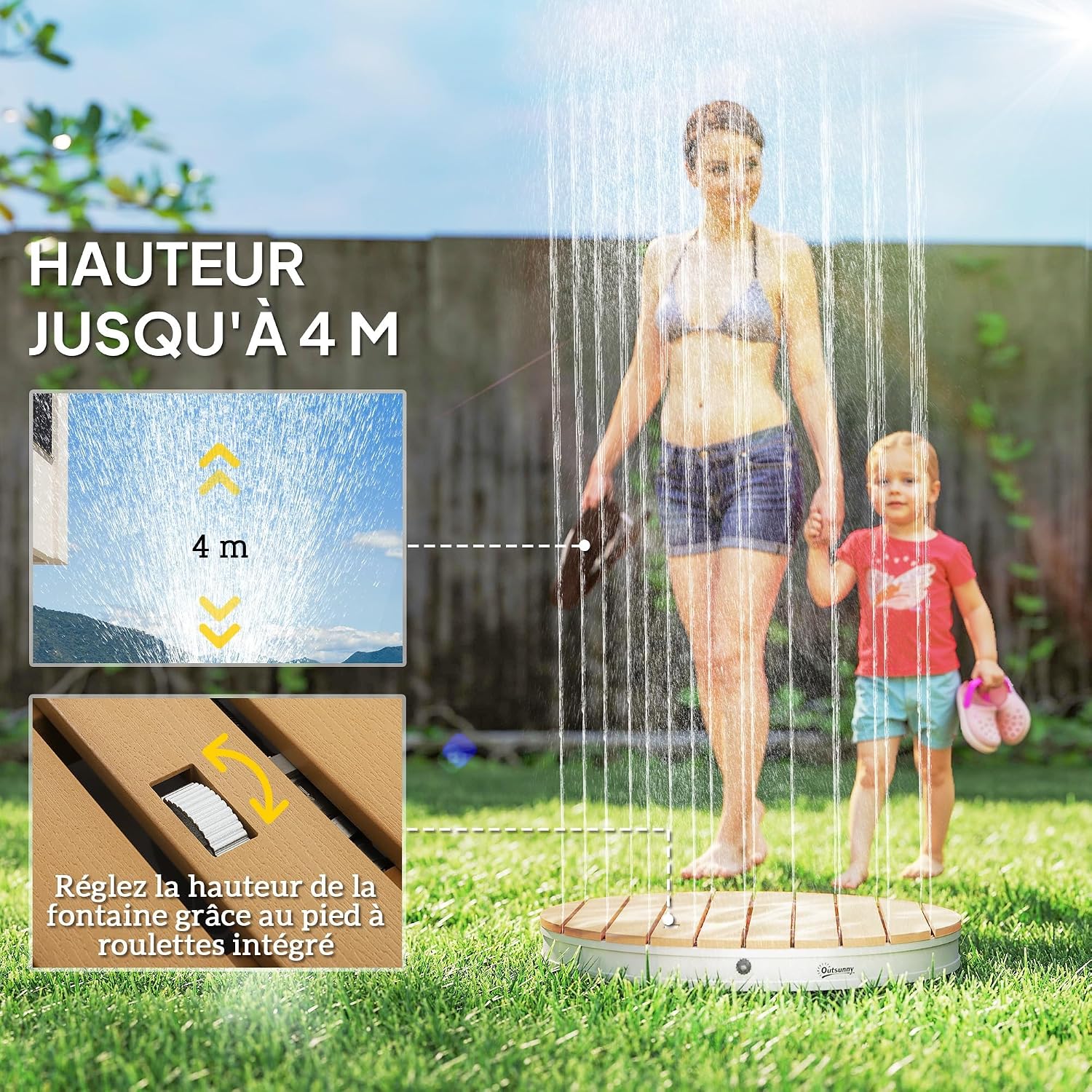 Outsunny Douche de Jardin extérieure Portable, Douche de Camping Hauteur de Fontaine réglable jusqu'à 4 m, Structure en Aluminium, résistante aux UV et au Gel pour Piscine, Plage et Spa. Ø 70,5 cm