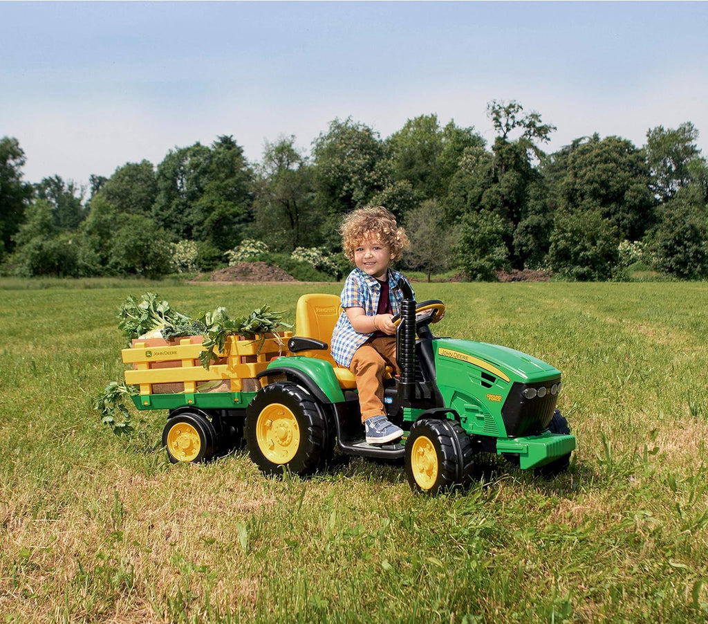 Peg Perego John Deere Ground Force 12V + remorque, vert/jaune, enfants