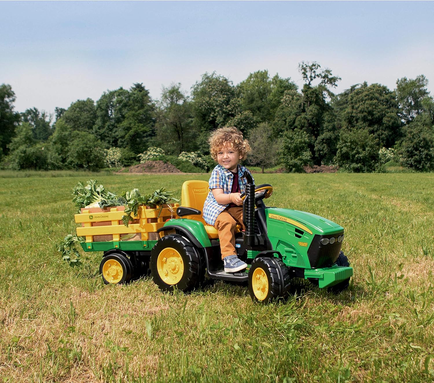 Peg Perego John Deere Ground Force 12V + remorque, vert/jaune, enfants