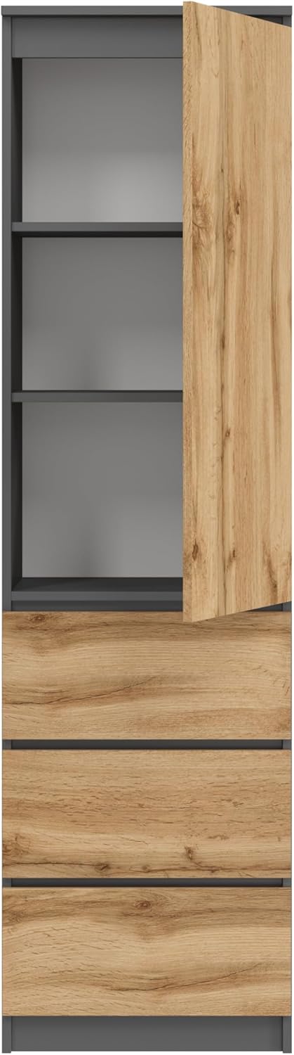 KUBUTKU Armoire Multi-usages avec 3 tiroirs 3 Compartiments et Portes - Armoire Universelle pour Bureau et Maison 180,5x50x40 cm Graphite/Chêne Wotan