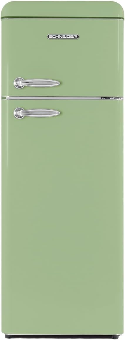SCHNEIDER SCDD208VVA, Réfrigérateur 2 portes, 211L (172+39), Froid statique, Dégivrage automatique, 3 clayettes verre, Thermostat réglables, Pieds réglables,Vert amande
