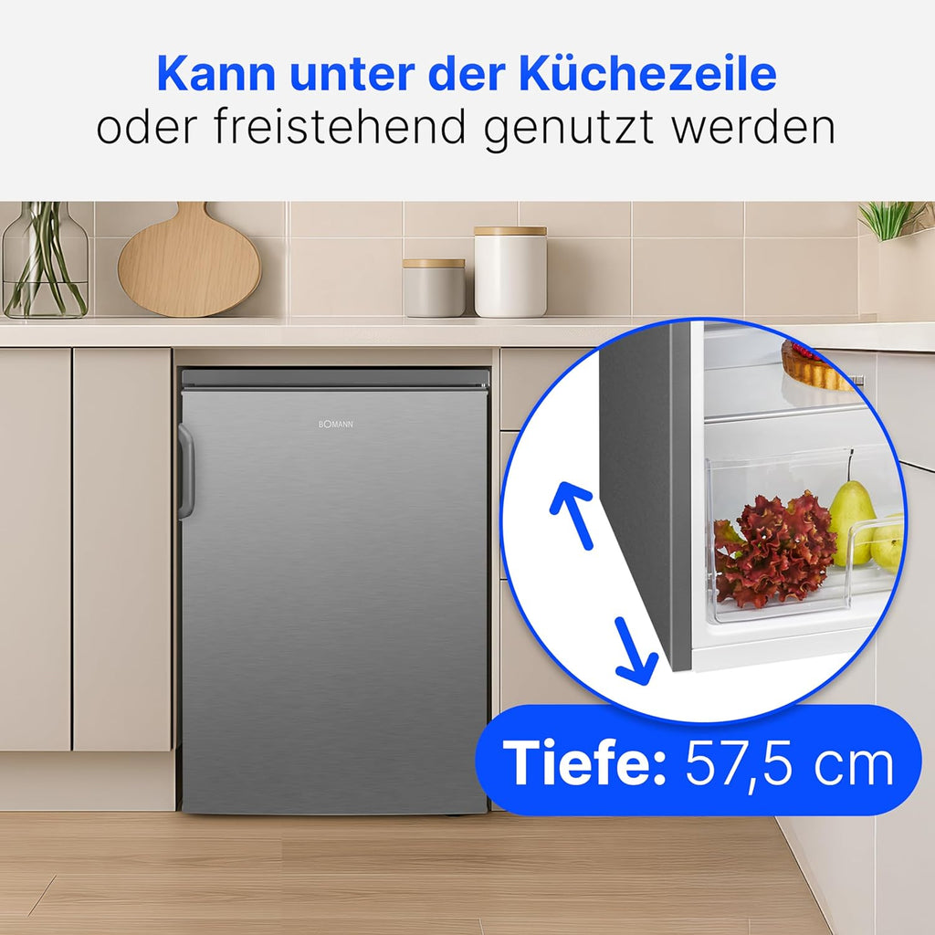 Réfrigérateur 133L inox VS2195-1-inox, Capacité nette : 133 litres, Éclairage intérieur à DEL, Contrôle de la température en continu, 3 clayettes en verre