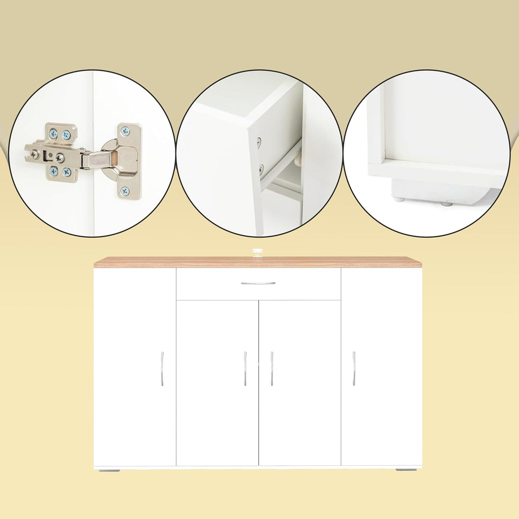 Meuble Cuisine Rangement avec Plan de Travail avec 4 Portes et 1 tiroir, Meuble de Rangement Cuisine Blanche Moderne