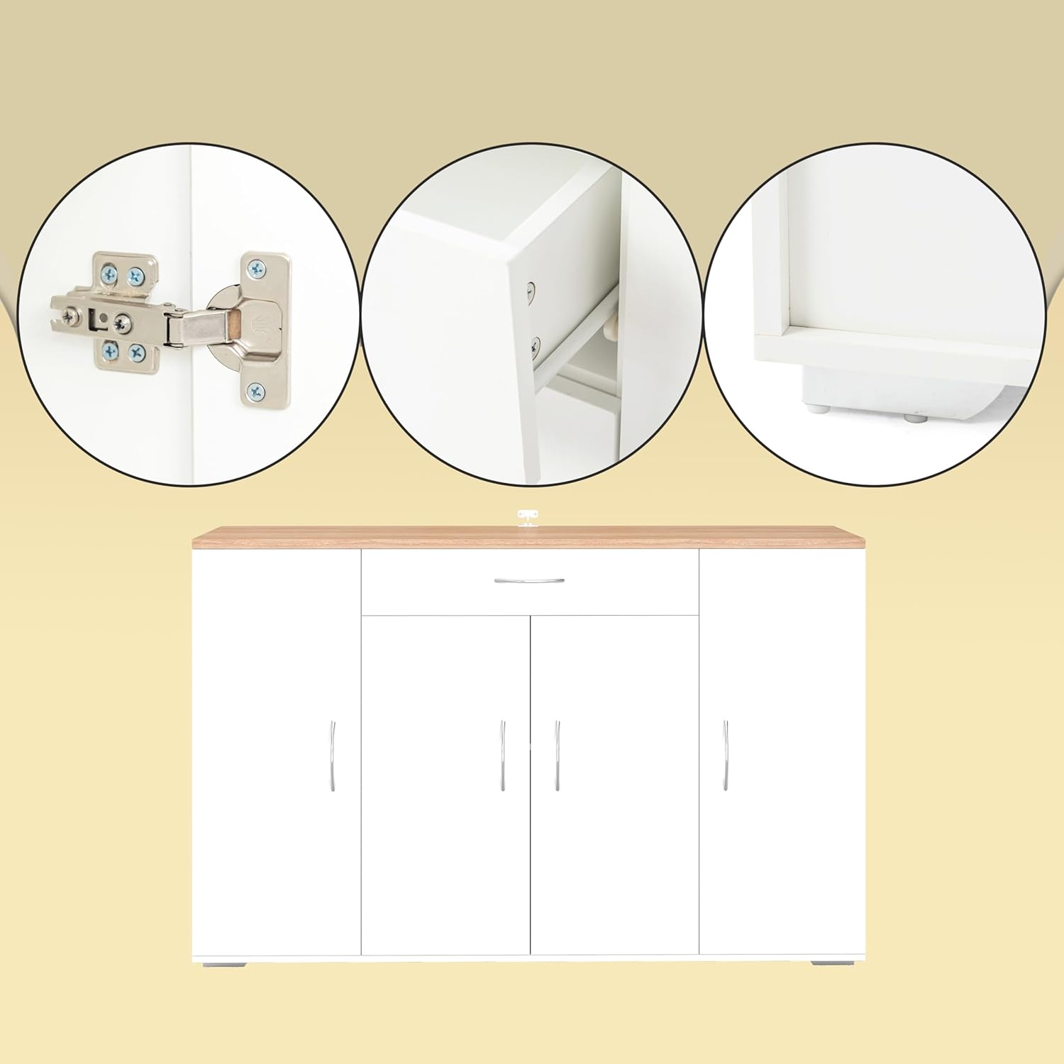 Meuble Cuisine Rangement avec Plan de Travail avec 4 Portes et 1 tiroir, Meuble de Rangement Cuisine Blanche Moderne