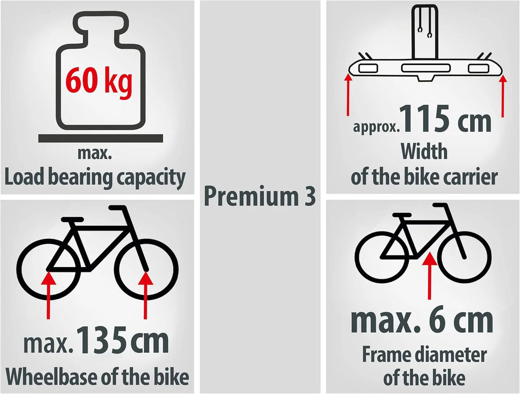 EUFAB porte-vélos Premium 11522 pour 3 vélos, attelage, pliable