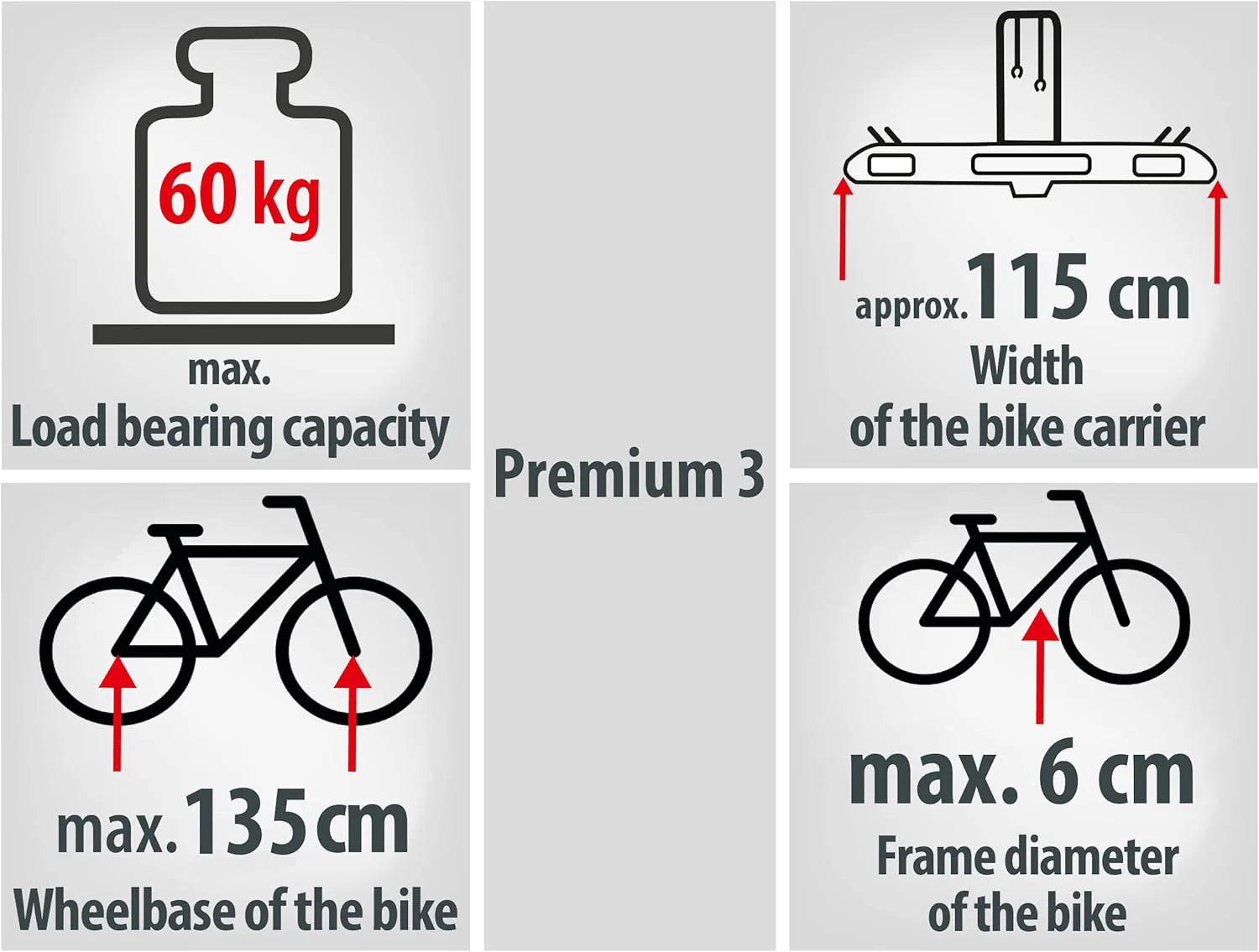 EUFAB porte-vélos Premium 11522 pour 3 vélos, attelage, pliable