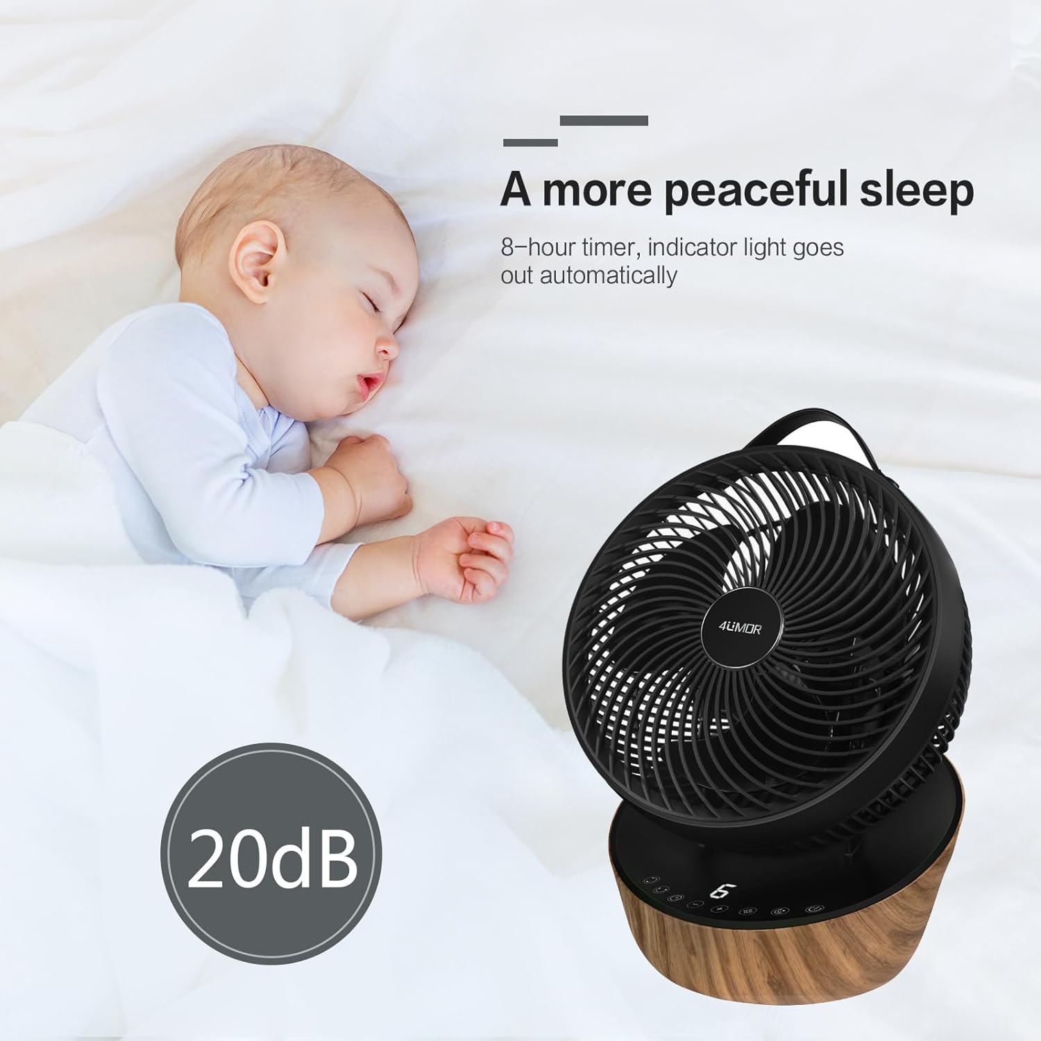 4UMOR Ventilateur Ultra Silencieux 20dB avec Télécommande 1823m³/h Moteur DC 12 Vitesses 8h Minuterie 3D Oscillation Turbo Ventilateur de Table Circulateur d'Air pour Bureau Chambre, Noir