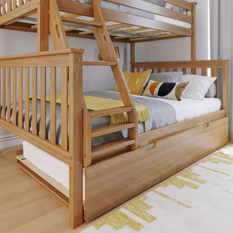 Max & Lily Solid Wood Bunk Bed, Twin over Full with Storage Trundle and Ladder for Kids