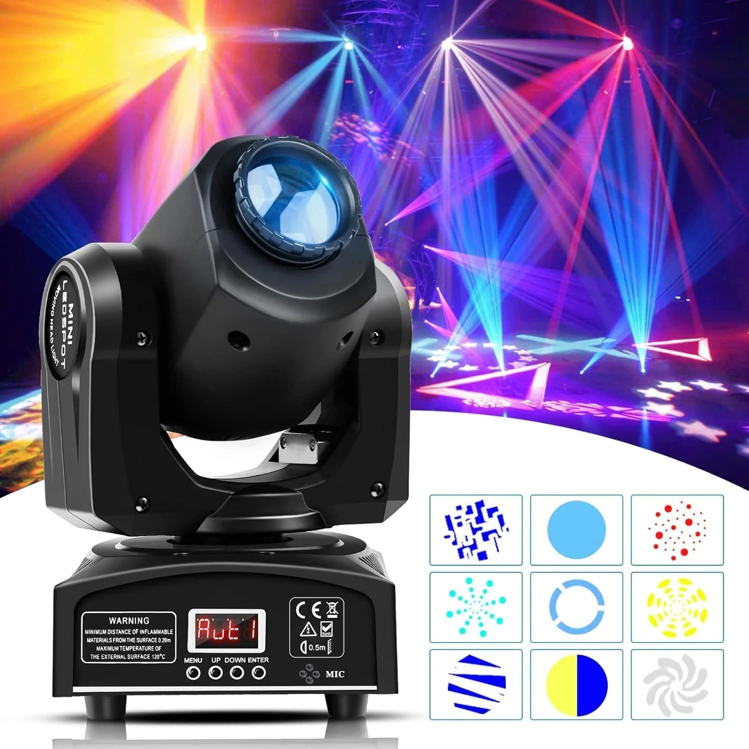Lot 4 éclairages scène LED moving head RGBW, flight case, DMX, effet rotatif