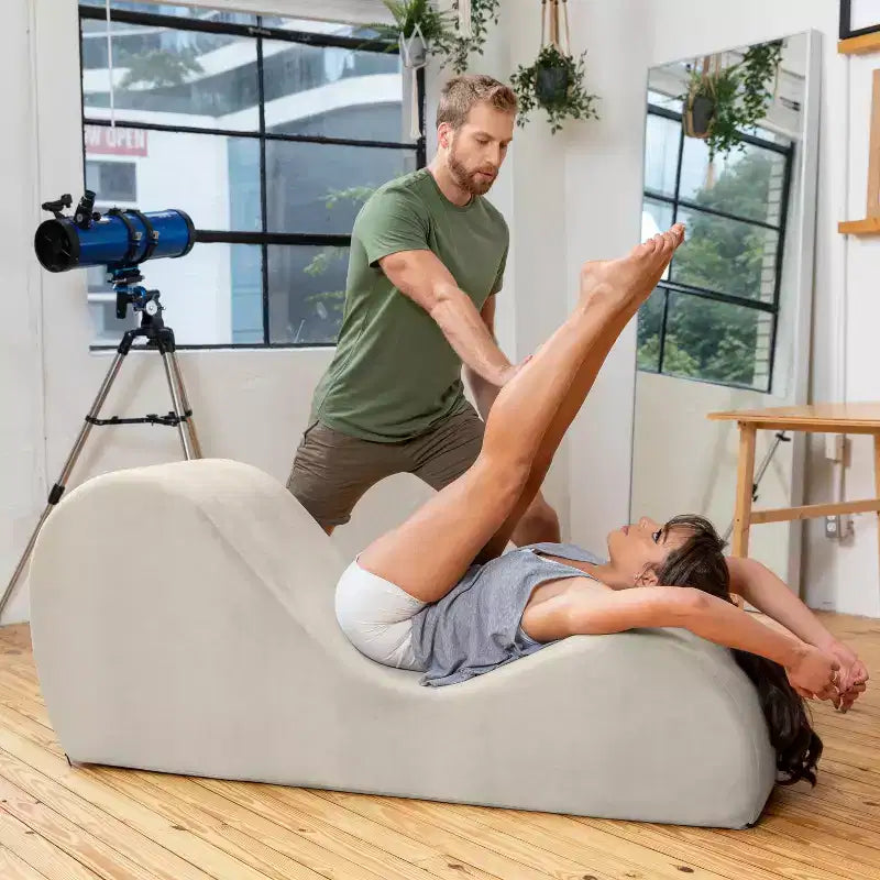 Avana Sleek Chaise Lounge for Yoga - Made in The USA - Great for Stretching, Relaxation, Exercise & More, 60D x 18W x 26H Inch, Light Grey