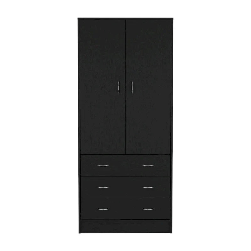 19  Modern Double-door Armoire with 3 Drawers and 1 Hanging Rod for Bedroom