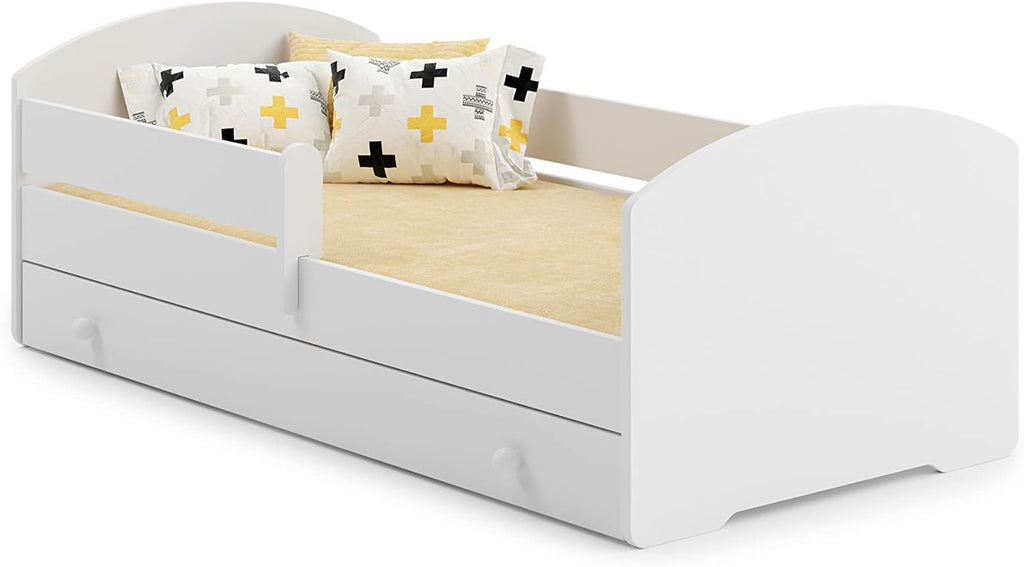 KOBI Lit Enfant LUK avec Matelas, Blanc | pour Chambres d'enfants | pour Un garçon et Une Fille | Lit Bebe pour Enfants | (avec tiroir, 140x70)