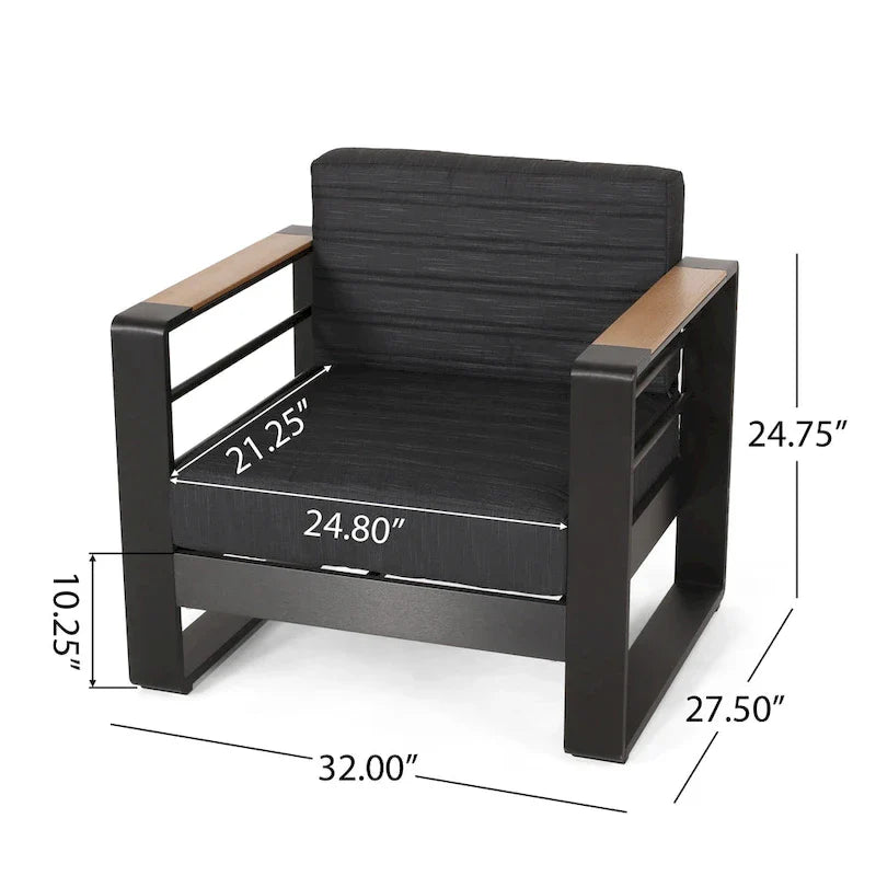 Giovanna Outdoor Aluminum 7 Seater Chat Set with Fire Pit by Christopher Knight Home