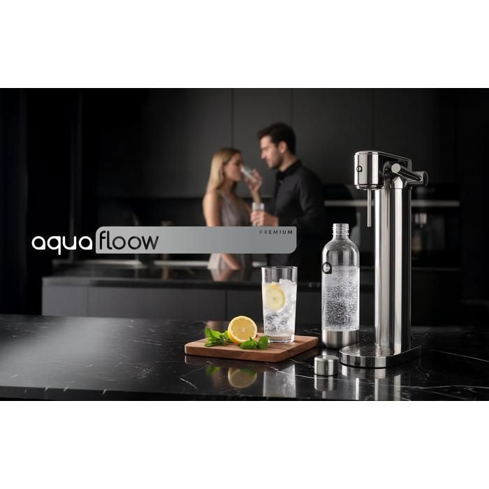 Aquafloow Machine à soda eau pétillante – acier – 3 bouteilles de 0,8 l – cylindre CO₂ inclus - Réglage d'intensité des bulles
