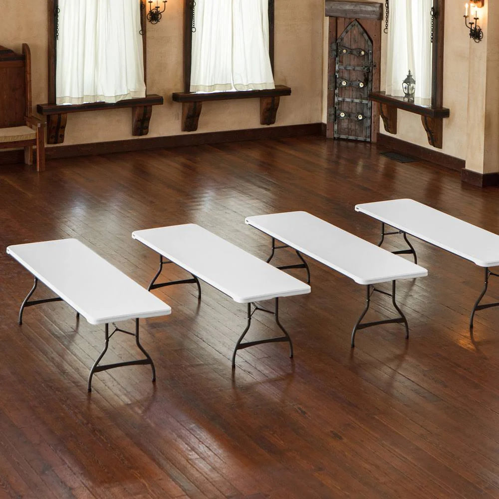 Lot de 4 tables pliantes commerciales empilables de 8 pieds - Blanc (80344)