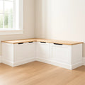 Banc d'angle de rangement blanc en bois de pin 150cm x 35cm x 45cm