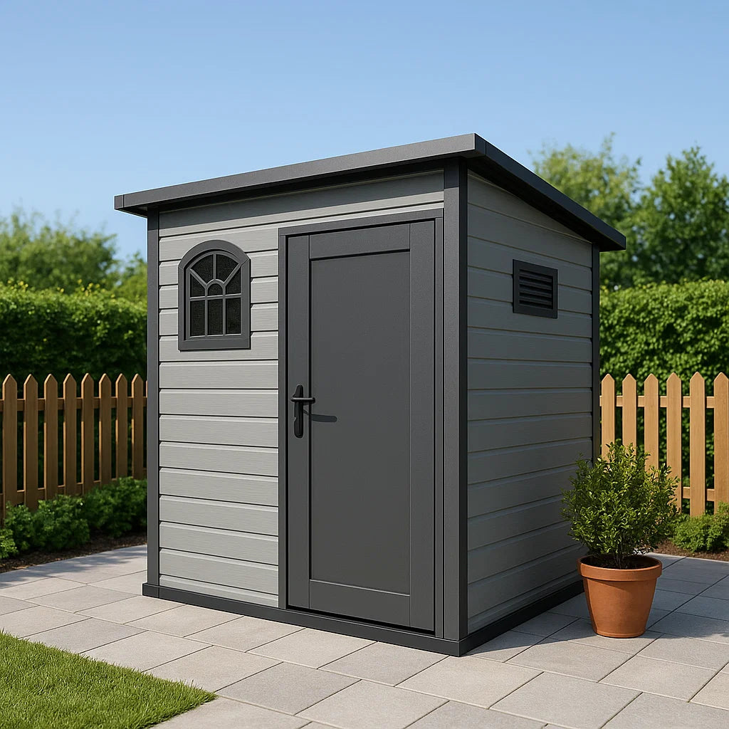 Abri de jardin Cabanon en résine Gris clair et noir Résine Jardins 206 x 200 x 224 cm