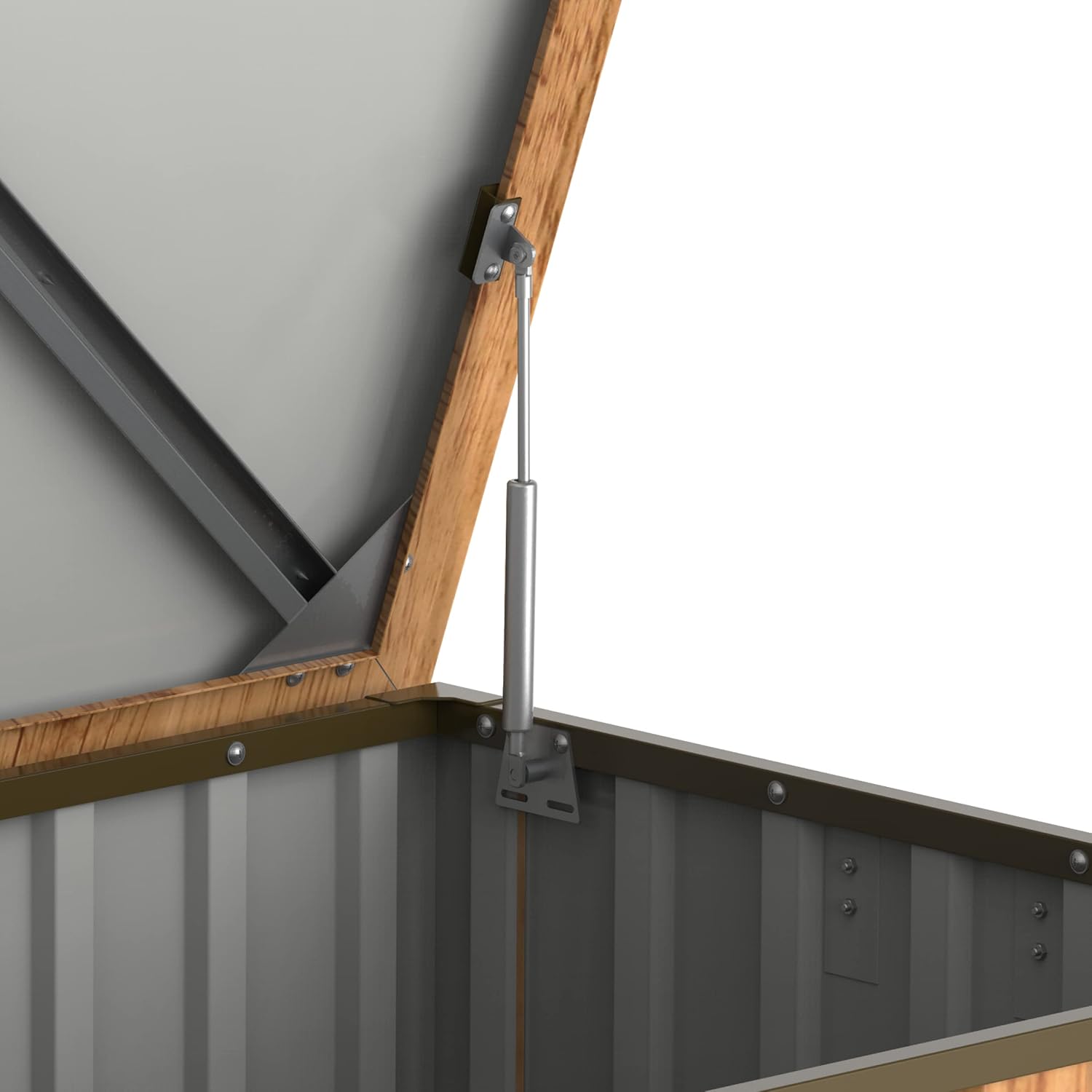 Duramax DH 1.7 (770 L) Coffre de Rangement de jardin en métal avec vérin à gaz hydraulique, coffre de terrasse et rangement de meubles de jardin, Boîte de rangement coussins, grain de bois