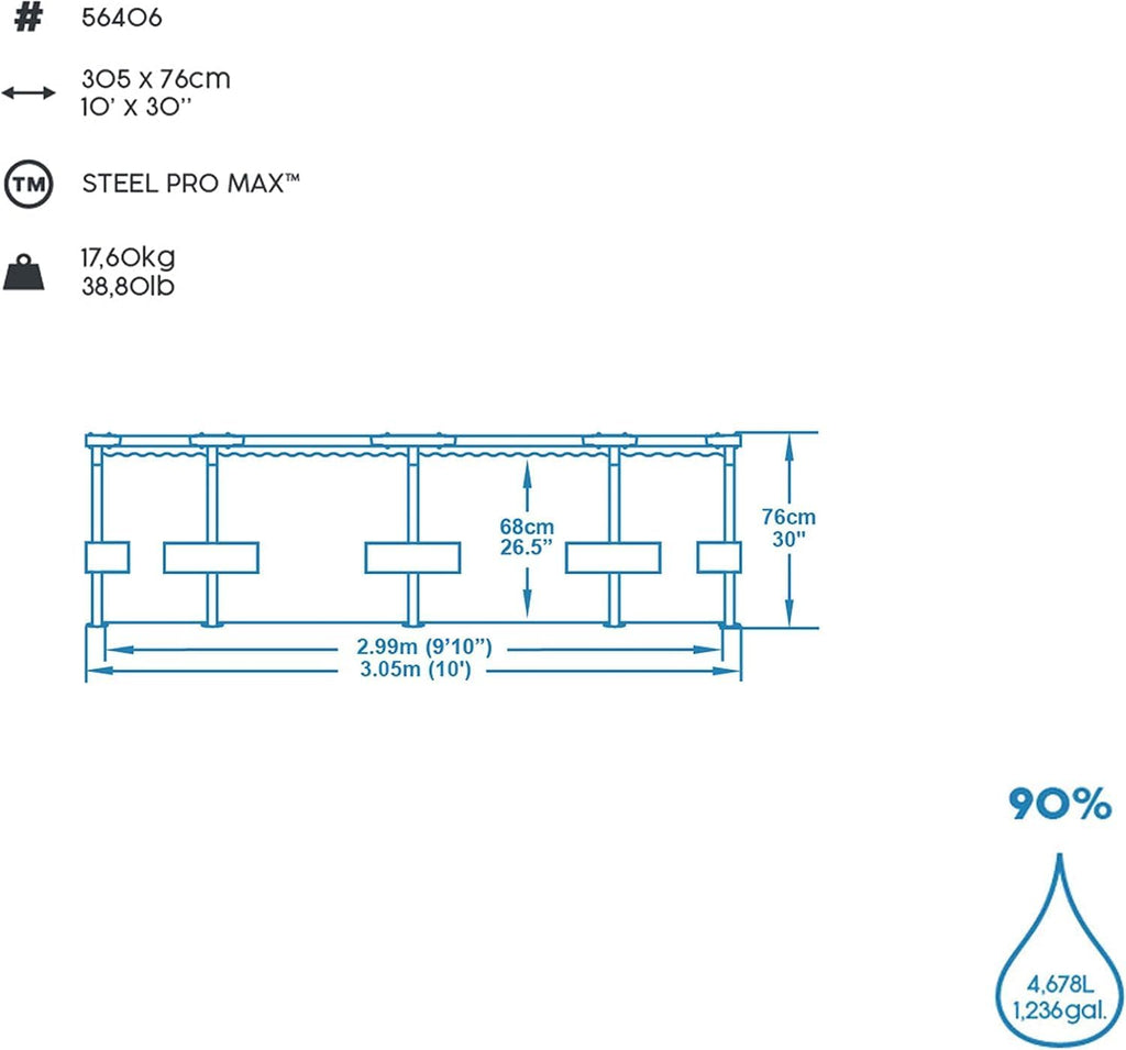 Bestway 56406 Piscine Hors Sol Steel Pro Max™ Diamètre 305 X 76 cm