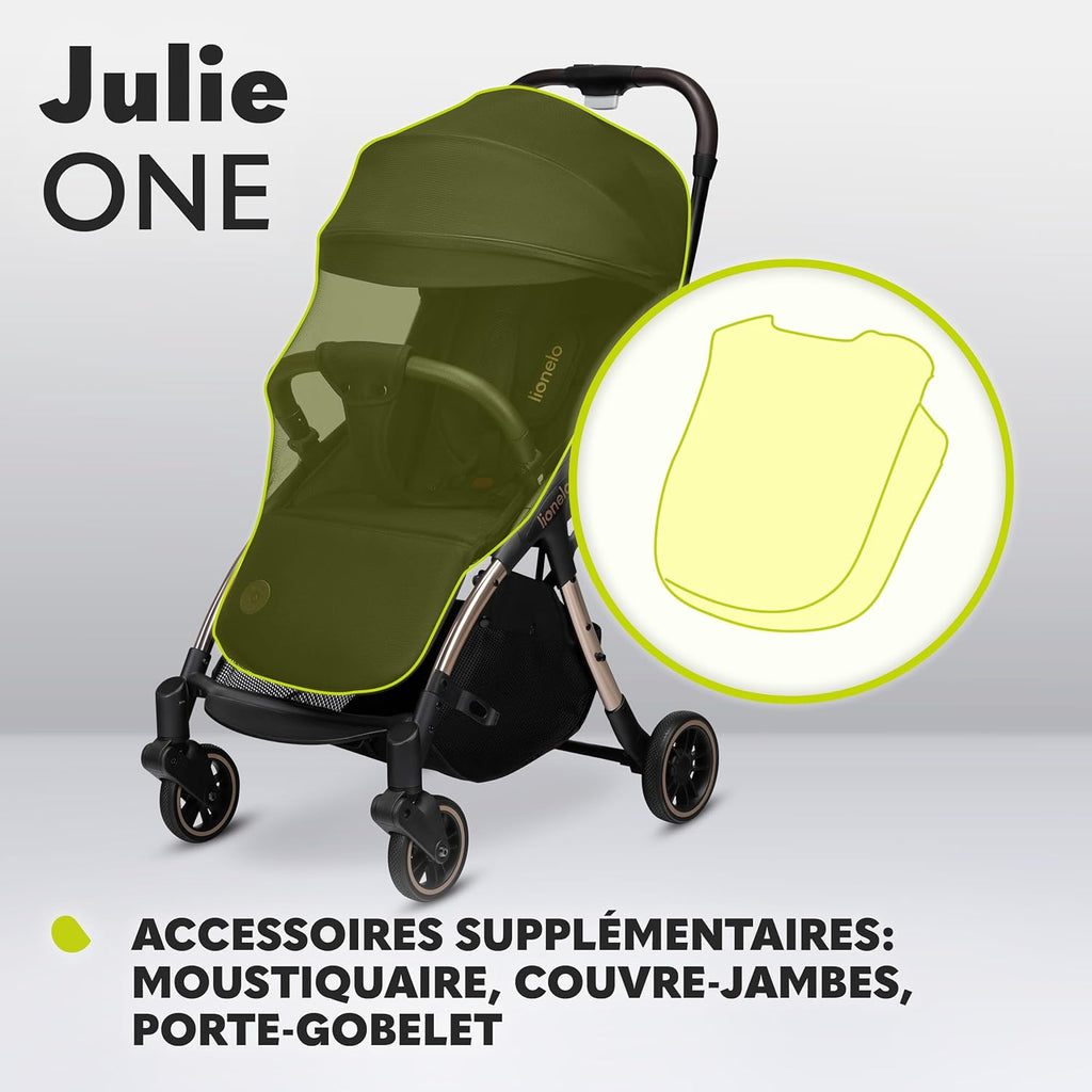 LIONELO Julie One Poussette canne legere Ultra compacte Pliable en un seul geste (0-22 kg), sac de transport, repose-pieds dossier, réglable jusqu'à, moustiquaire
