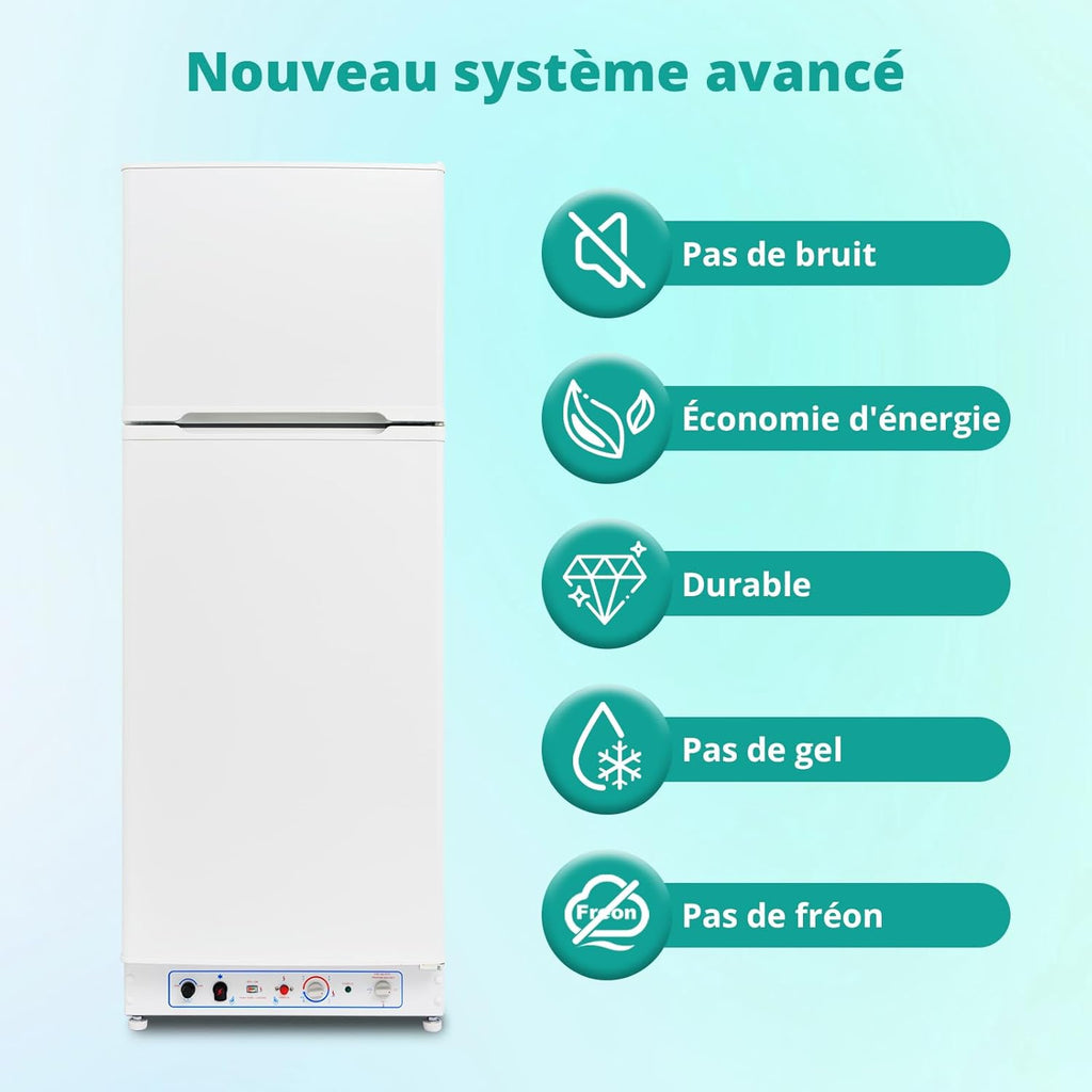 SMETA Frigo Gaz avec Congélateur, 265L, Réfrigérateur Congélateur Combiné Gaz/220V, Frigo Camping Gaz pour Camping-car, Garage, Caravane, Mobile-home, Blanc