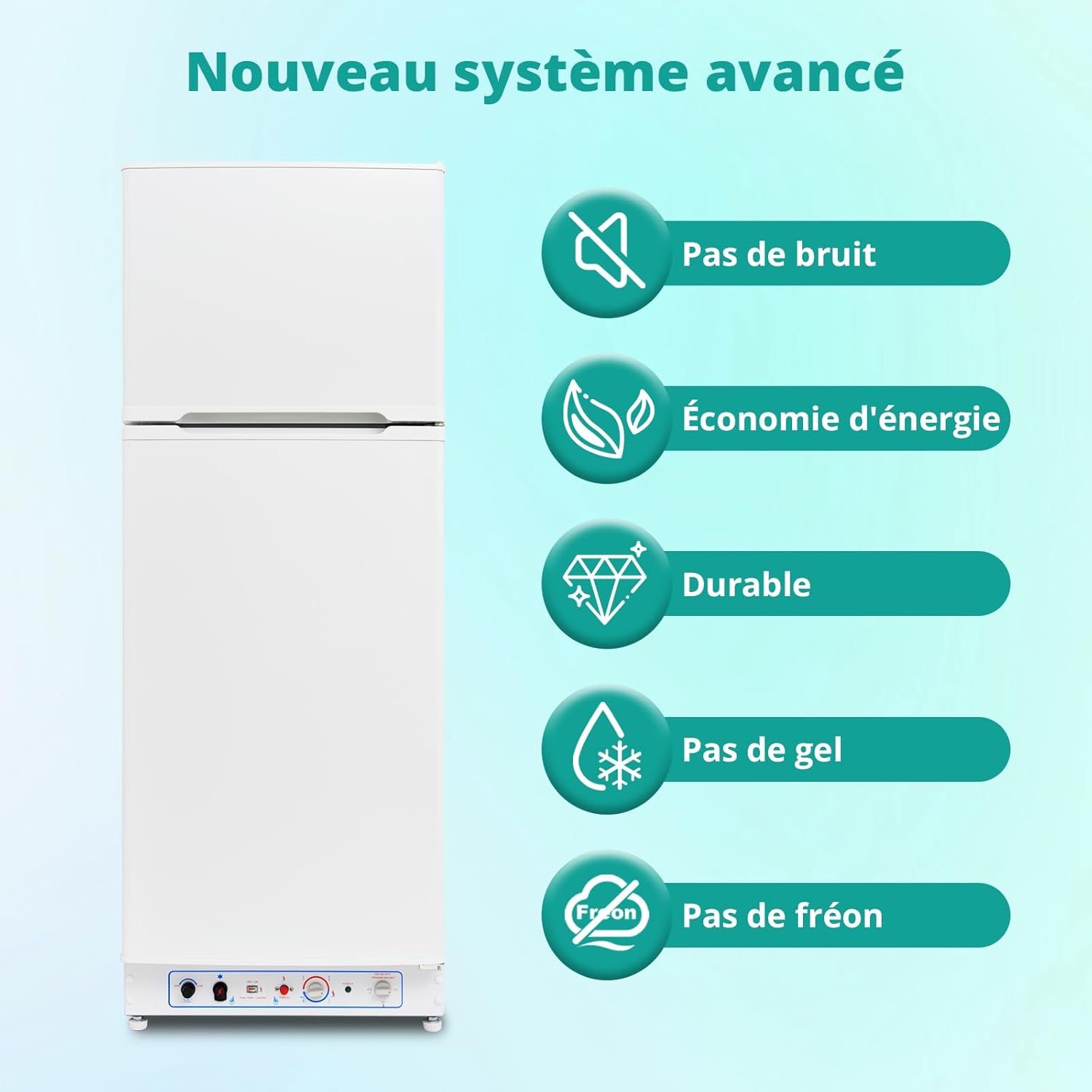 SMETA Frigo Gaz avec Congélateur, 265L, Réfrigérateur Congélateur Combiné Gaz/220V, Frigo Camping Gaz pour Camping-car, Garage, Caravane, Mobile-home, Blanc