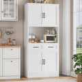 HOCSOK Buffet Haut Cuisine, 180 cm Armoire Cuisine avec 4 Portes et 2 Tiroirs, Meuble de Rangement avec Etagères Réglables, Vaisselier Vitrine, Blanc