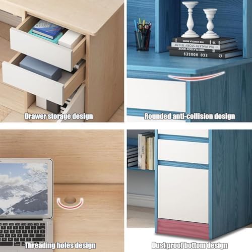 Bureau d'ordinateur Portable avec étagère，Grand Bureau d'écriture pour Bureau à Domicile Poste de Travail Avec Armoire Table D'étude Moderne avec étagère De Rangement po(Size:120x45x165cm,Color:Blanc)