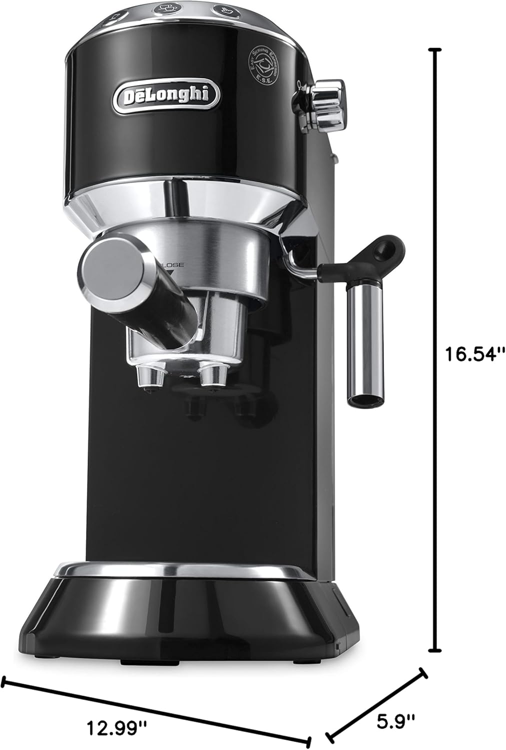 De'Longhi Dedica Espresso Machine, Coffee and Cappucino Maker with Milk Frother, Metal / Stainless, Compact Design 6 in Wide, Fit Mug Up to 5 in, EC680M