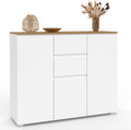 IDMarket - Buffet 100 cm Toby 3 Portes 2 tiroirs Blanc et Plateau Bois