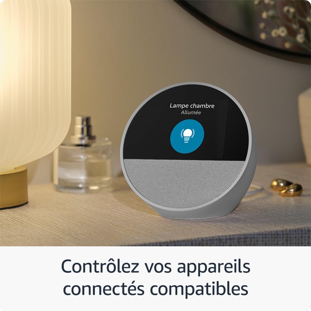 Amazon Echo Spot (Nouvelle génération) | Réveil connecté avec un son de qualité et Alexa | Blanc