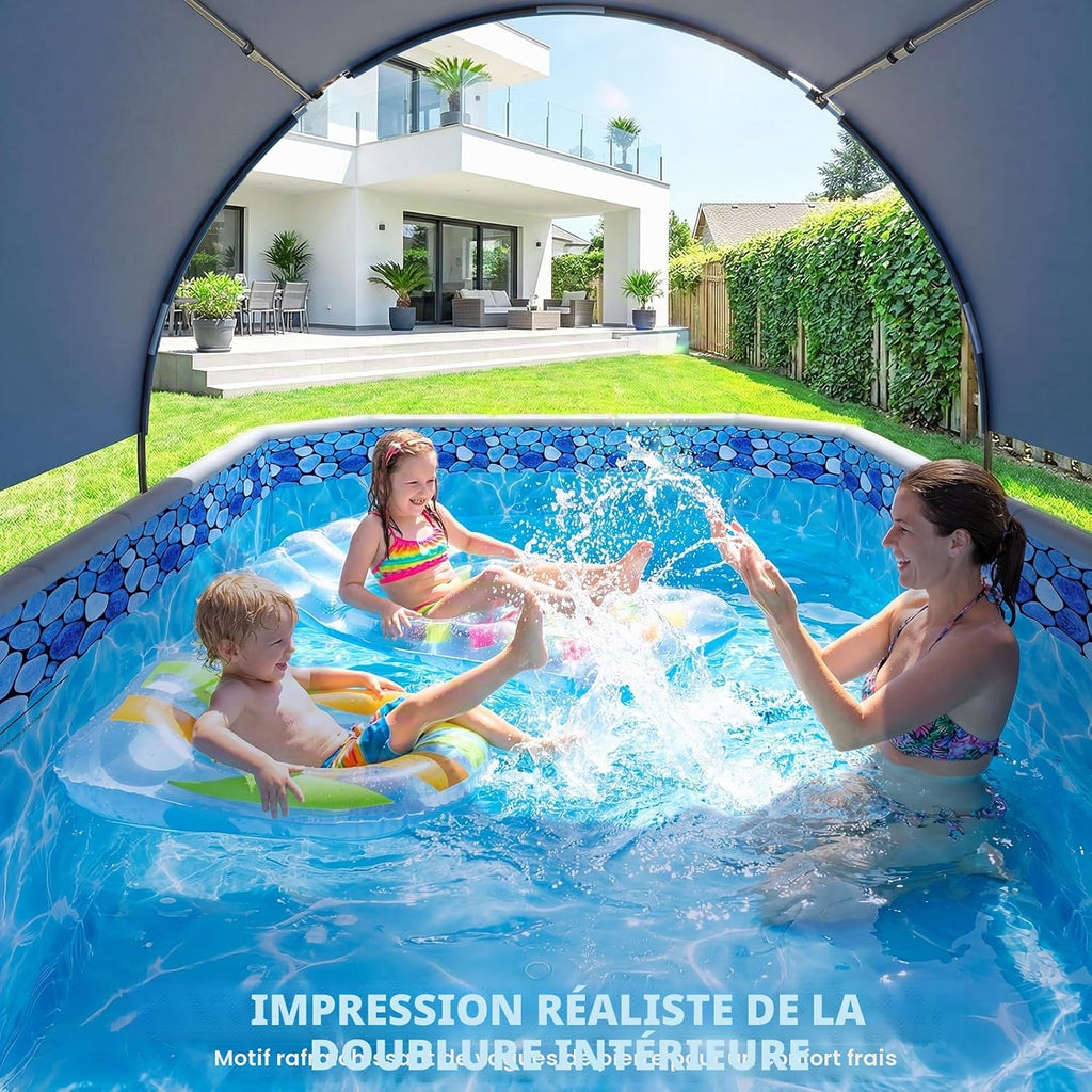 Luxfero Piscine Rectangulaire Tubulaire avec Auvent, Piscine hors sol Pliable Grande, Metal Frame Piscine Tubulaire Épaissi, Facile à Ranger&Épuisement Piscine pour Jardin et Famille,228 x 127 x 50 cm