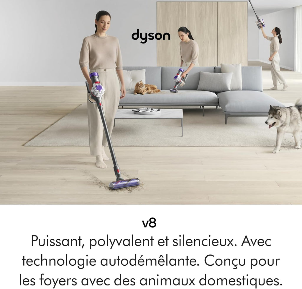 Dyson V8 Advanced Aspirateur sans Fil, 130 AW, Jusqu’à 40 Min d’autonomie, Brosse Motorbar Anti-enchevêtrement, élimine Les Poils d’Animaux, aspirateur à Main et Sol