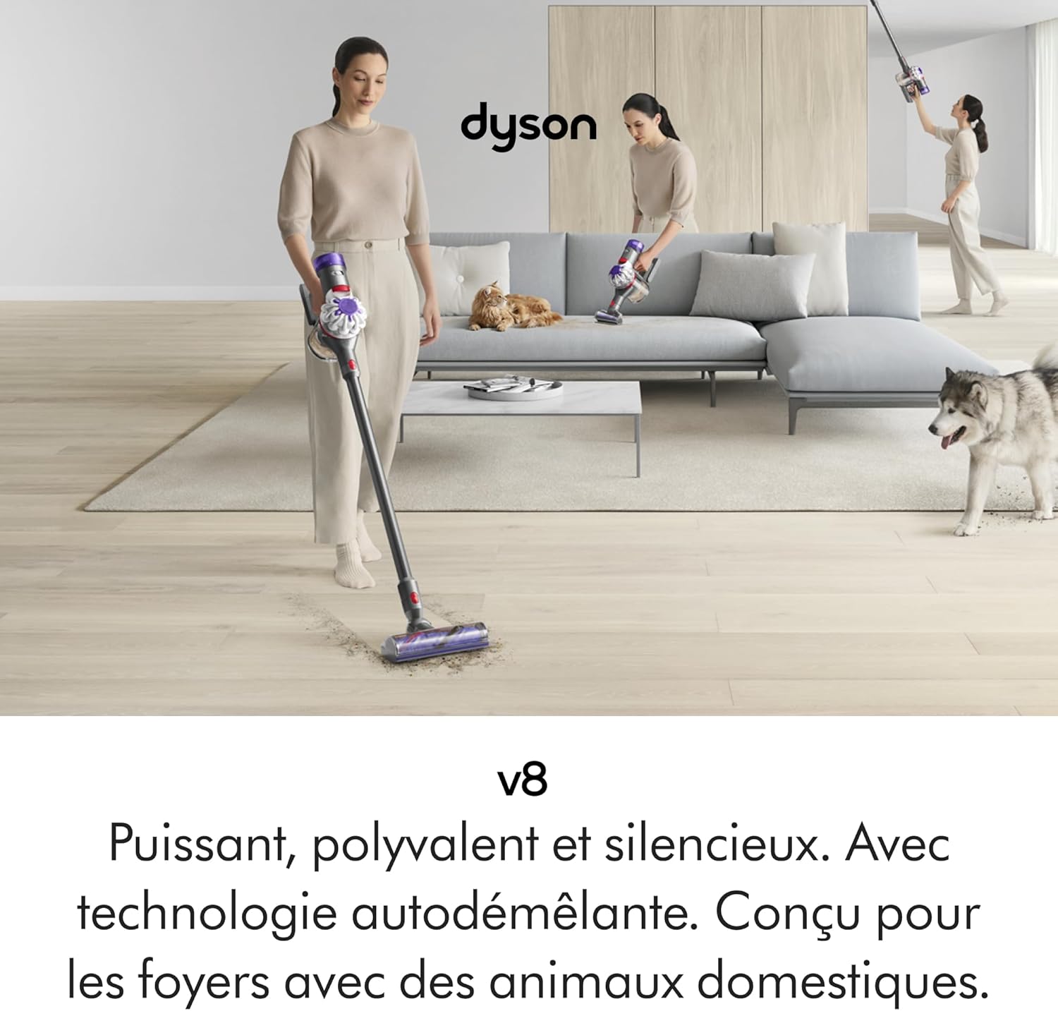 Dyson V8 Advanced Aspirateur sans Fil, 130 AW, Jusqu’à 40 Min d’autonomie, Brosse Motorbar Anti-enchevêtrement, élimine Les Poils d’Animaux, aspirateur à Main et Sol