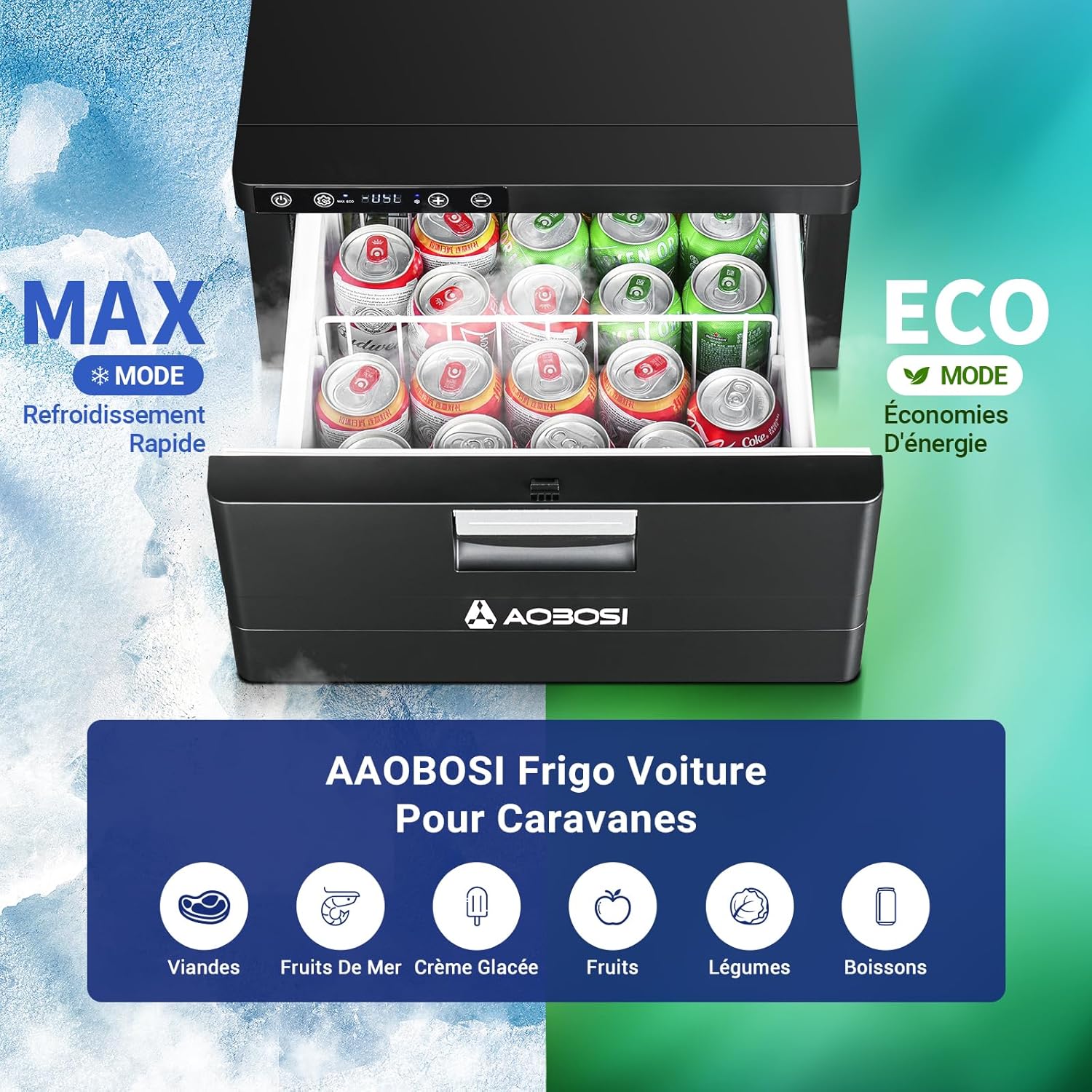 AAOBOSI 31L Tiroir Glaciere Electrique, Frigo Voiture avec APP, Réfrigérateur pour Camping-Car 12V/24V, -20℃ à 20℃ Glaciere a Compression pour Voiture, Camions, Caravanes, Bateaux, Camping et Voyages