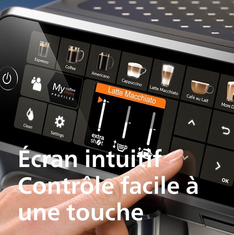 Expresso broyeur Série 5400 – 12 Spécialités de Café, Carafe LatteGo facile à nettoyer, Ecran intuitif, 4 Profils Utilisateur, Machine à café à grain Noir (EP5441/50)