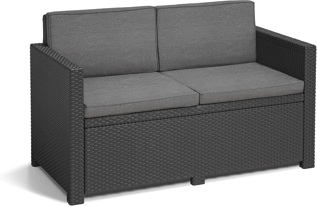 Allibert by Keter Monaco Salon de Jardin 4 pièces, Graphite/Gris, avec Coussins d'assise et de Dossier, en Plastique, Aspect rotin Plat