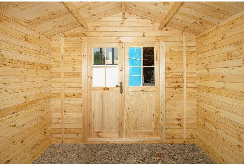 Gardy Shelter Abri de Jardin Bois Massif 9m² | Épaisseur 40mm, Marron, Toit Voliges 20mm | Rangement Extérieur avec Vitrage Verre 4mm et Portes Menuisières | Système Anti-Tempête Inclus