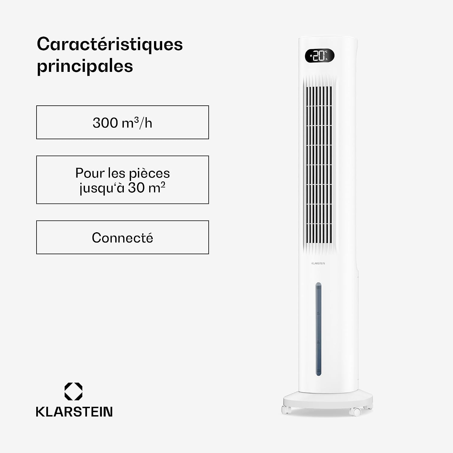 KLARSTEIN Rafraichisseur d’Air, Refroidisseur d’Air Évaporatif, 5L, Télécommande, Application, Mobile, Ventilateur Climatiseur Chambre 30m², White