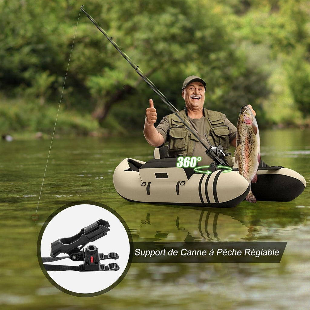 GYMAX Bateau Pêche Gonflable Portable, avec Pagaie, Règle à Poisson, Porte-Canne, Palmes, Pompe, Poches de Rangement, Tansport Pratique avec Bandoulières