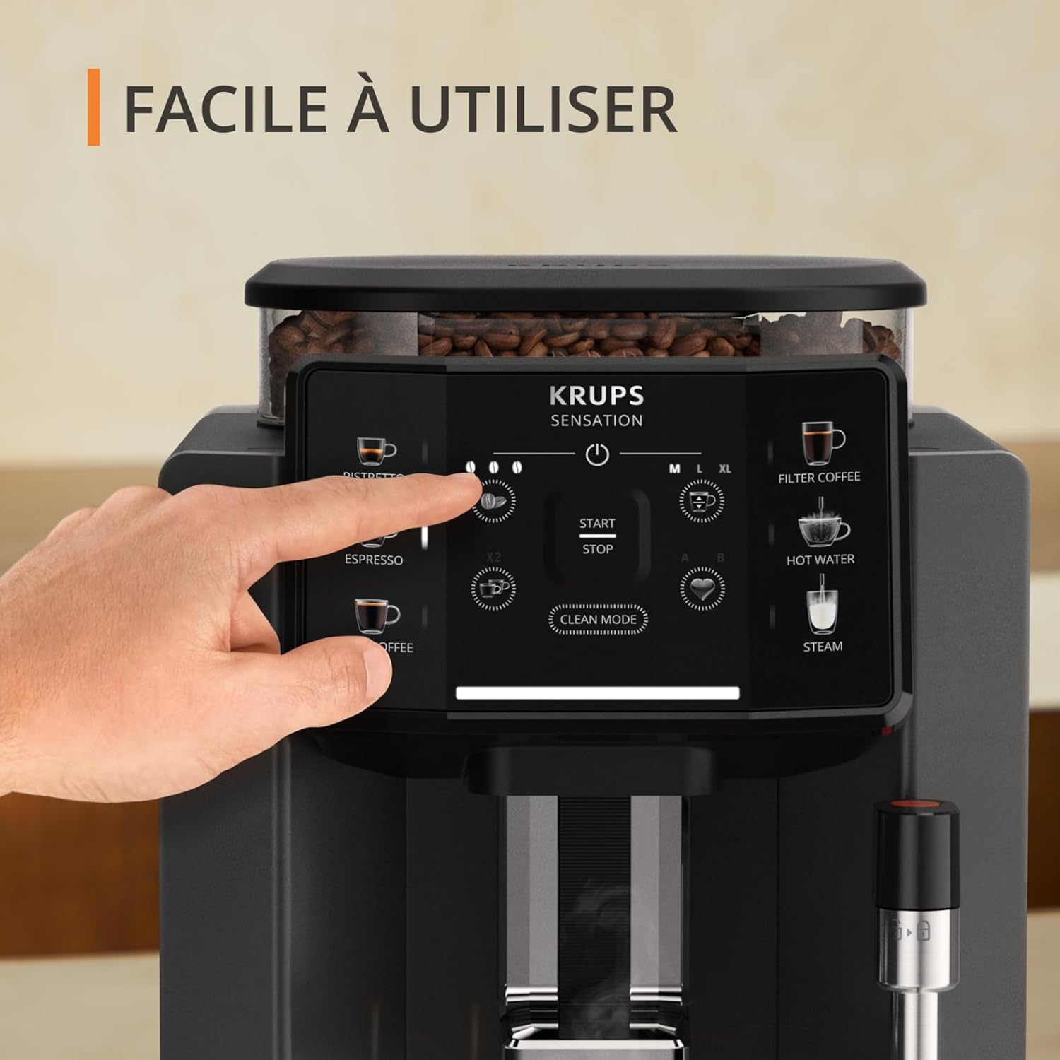 Sensation C50,Machine à café grains,5 Boissons en accès direct,Interface tactile couleur,Facile à utiliser,Nettoyage sans effort,Buse manuelle Cappuccino,Fabriqué en France EA910810 -
