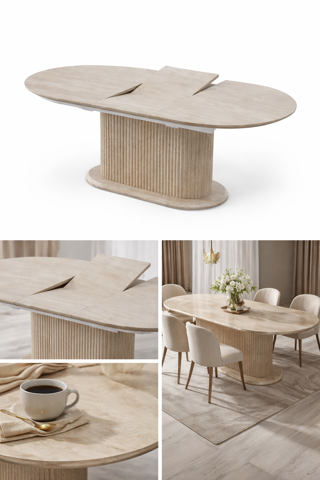 Table extensible TRAVERTINO effet travertin 160-200cm