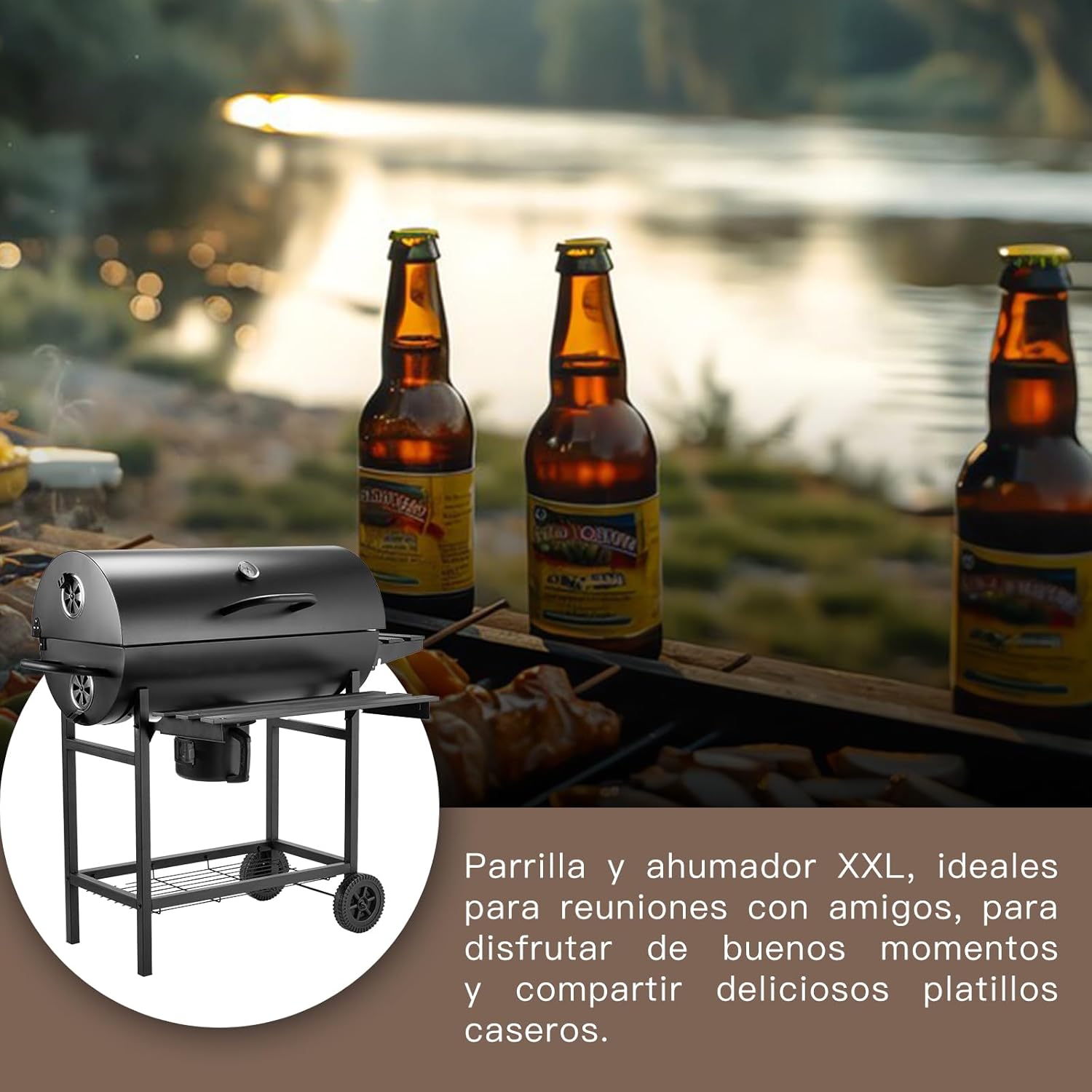 TEENO Barbecue Charbon de Bois,avec Grille de Cuisson XXL,Gants Anti-BrûLures, ThermomèTre,Tiroir à Cendres, éVent RéGlable,Grand Barbecue au Charbon de Bois (Basic)