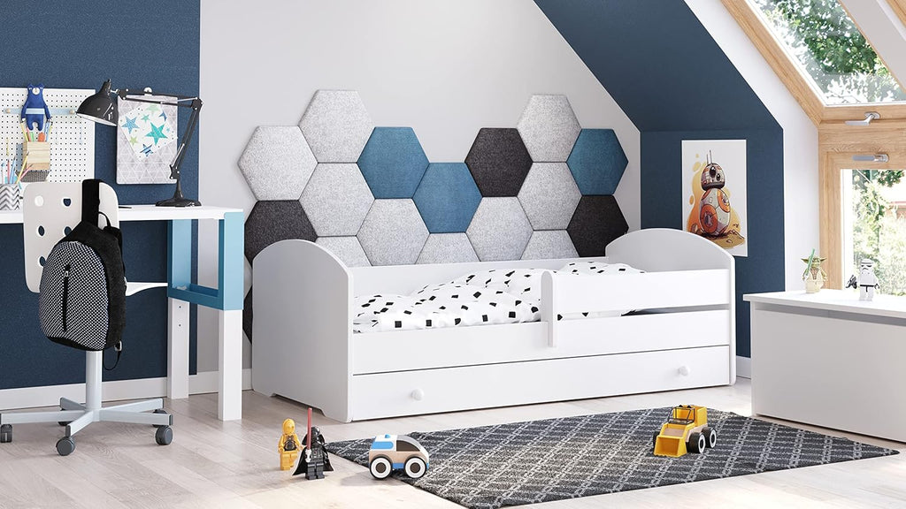 KOBI Lit Enfant LUK avec Matelas, Blanc | pour Chambres d'enfants | pour Un garçon et Une Fille | Lit Bebe pour Enfants | (avec tiroir, 140x70)