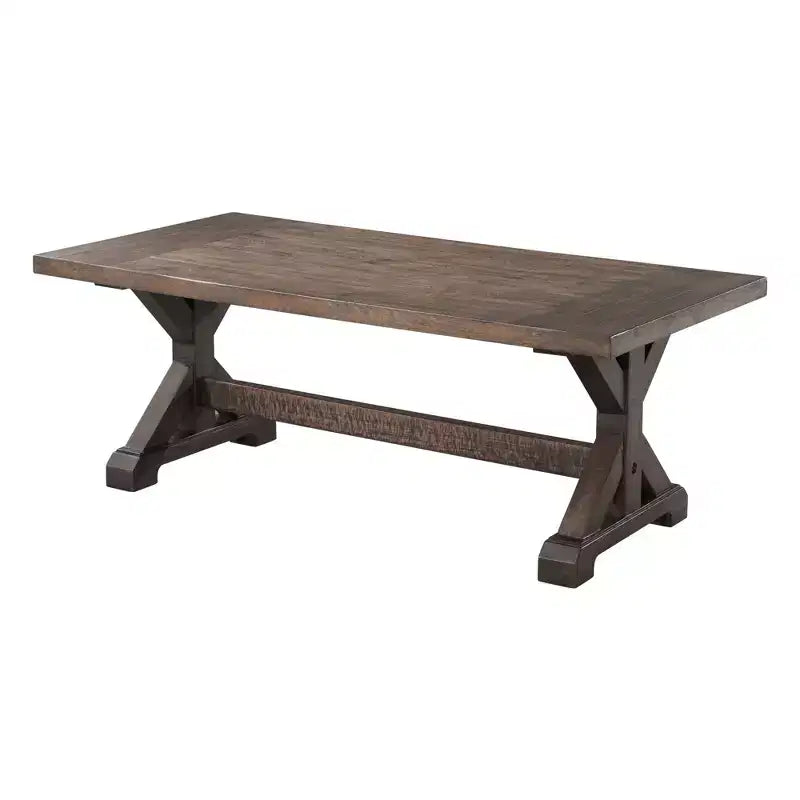 Table basse Flynn Trestle Noyer Marron - Picket House Furnishings : Table d'appoint rectangulaire rustique, finition vieillie