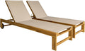 sweeek - Lot de 2 Bains de Soleil en Bois d'acacia et textilène Beige. Multi Positions avec roulettes