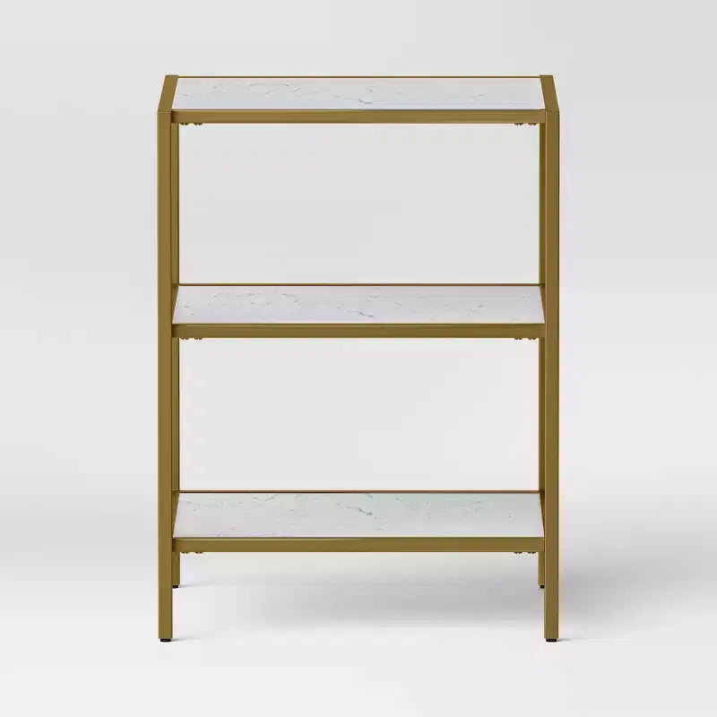 Table d'appoint en faux marbre et métal doré - Threshold™ : Cadre en laiton brossé, Présentoir carré à 3 niveaux